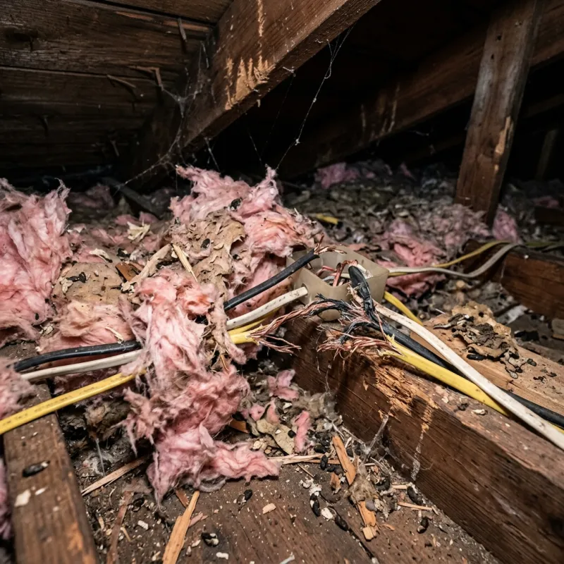 Contaminated ceiling insulation being assessed in a Doncaster East roof space