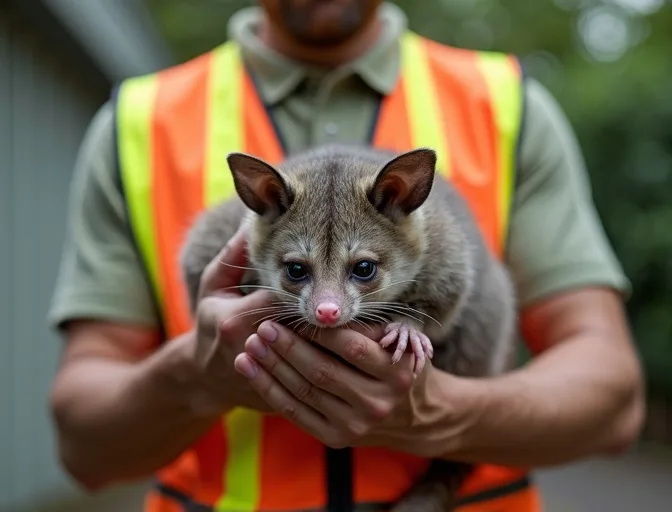 Animal handler safely recovering a deceased possum in Doncaster East