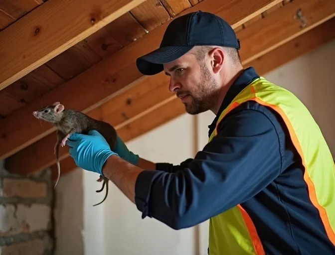 Technician inspecting a roof cavity for a dead rat in Doncaster East